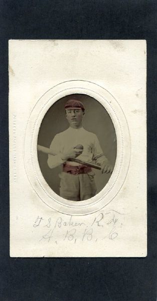 Circa late 1860s Tintype of IDd Base Ball Player with Ball and Bat