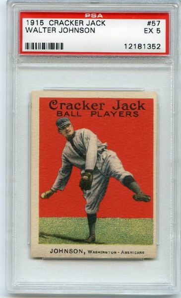 E145 1915 Cracker Jack #57 Walter Johnson, Washington Senators PSA 5
