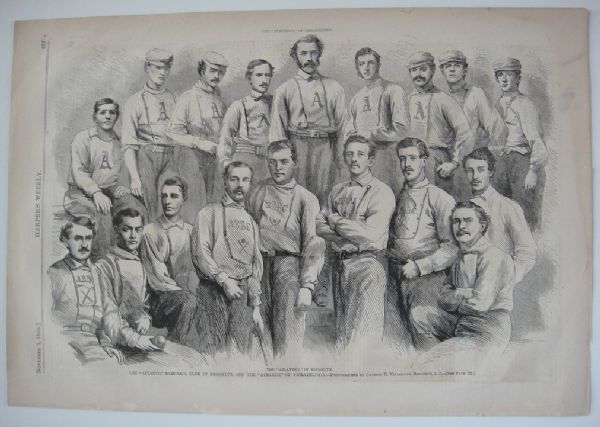 1866 Harpers Woodcut Atlantic Base-Ball Club of Brooklyn & Athletic of Philadelphia