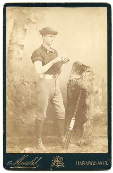 Circa 1880s Cabinet Card Young Man in Uniform With Ring Bat and Ball