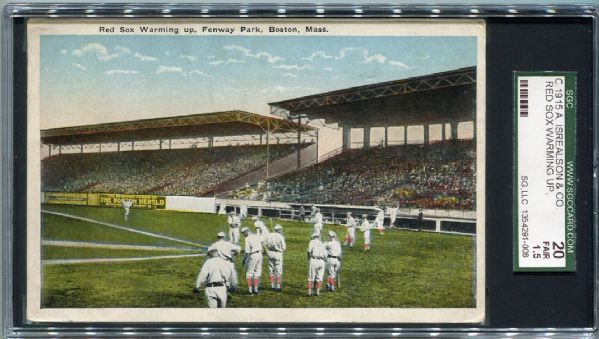 Circa 1915 Red Sox Warming Up Postcard SGC 20