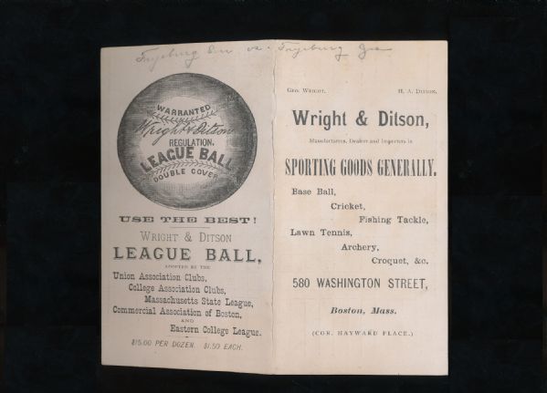 1880s Wright and Ditson scorecard, neatly scored