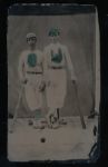 1870s Hand Colored Tintype of Two Baseball Players in Ornate Uniforms, Bats...