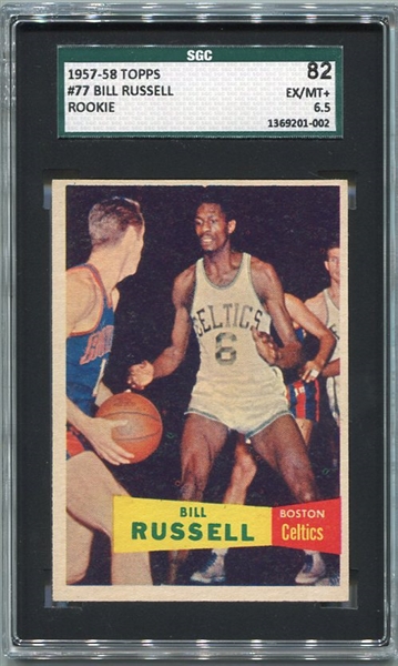 1957-58 Topps Basketball #77 Bill Russell Rookie Card SGC 82 