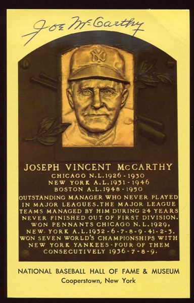 1964-Date Yellow HOF Plaque Joe McCarthy Autographed