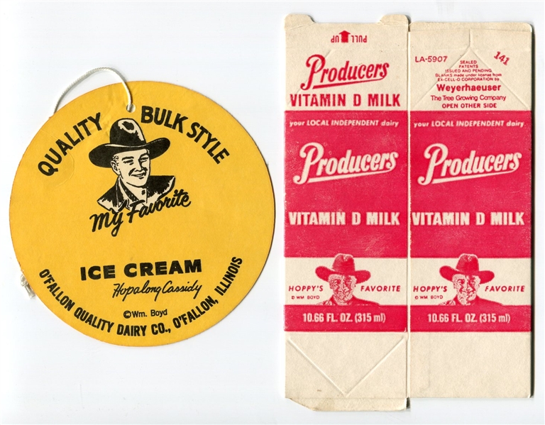 Hopalong Cassidy 1950s Milk Carton and Ice Cream Tag