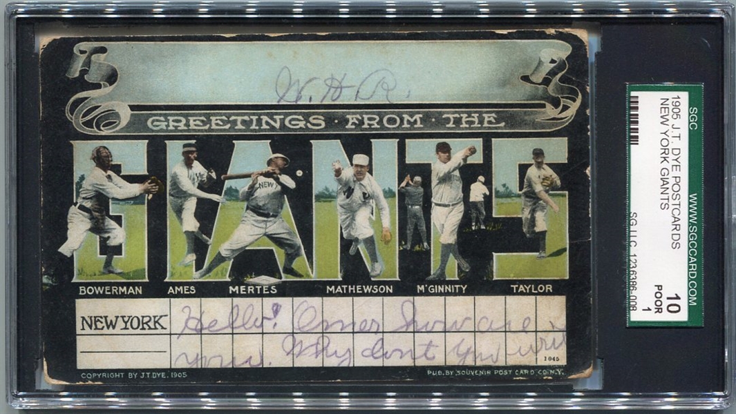 1905 J. T. Dye New York Giants Postcard SGC 10