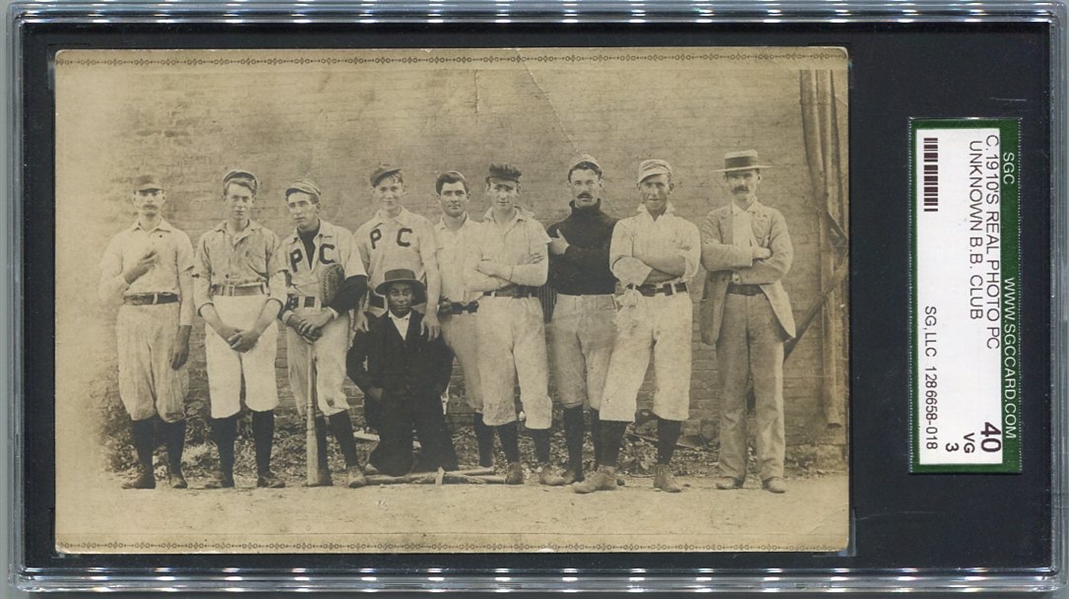 Circa 1910s RPPC Baseball Team Photo with Negro Batboy SGC 40