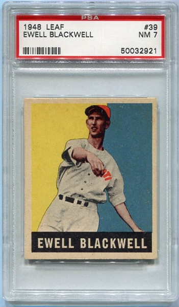 1948-49 Leaf #39 Ewell Blackwell Rookie Card PSA 7