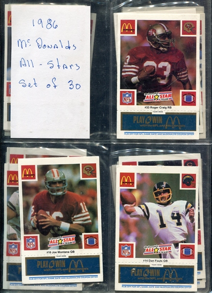 1986 McDonalds Football All-Stars Complete 30 Card Set Blue Tab Nrmt+/-