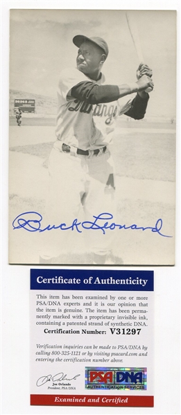 Buck Leonard Autographed Postcard PSA/DNA Certified