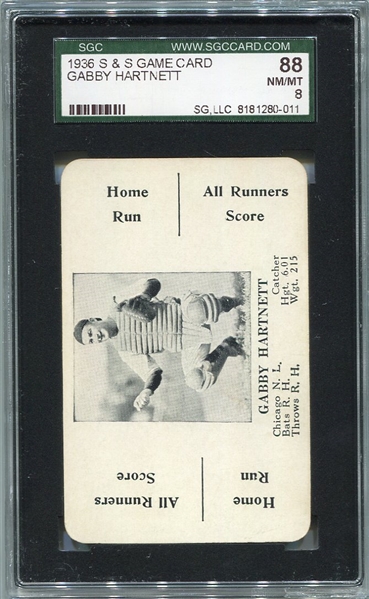 1936 S & S Game Card Gabby Hartnett SGC 88