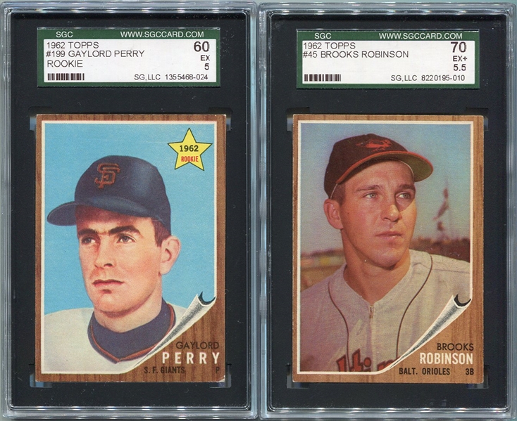1962 Topps #45 Brooks Robinson & #199 Gaylord Perry RC Both SGC Graded