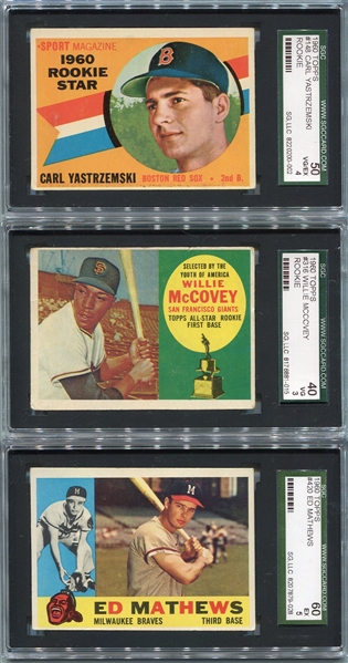 1960 Topps Trio of SGC Graded HOFers Mathews, McCovey and Yaz