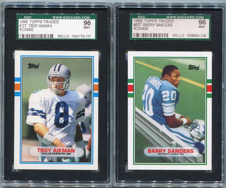 1989 Topps Traded Troy Aikman & Barry Sanders Rookies SGC 96