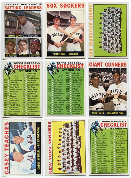 1964 Topps Lot of 10 Different w/HOFers, Checklists and Team Cards