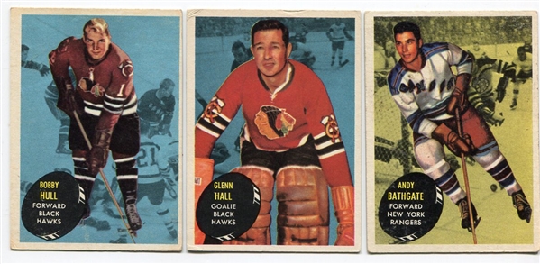 1961-62 Topps Hockey Lot of 3 w/ Bobby Hull, Glenn Hall & Andy Bathgate All HOFers