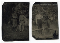 Pair of 19th Century Tintypes Baseball Players w/Equipment