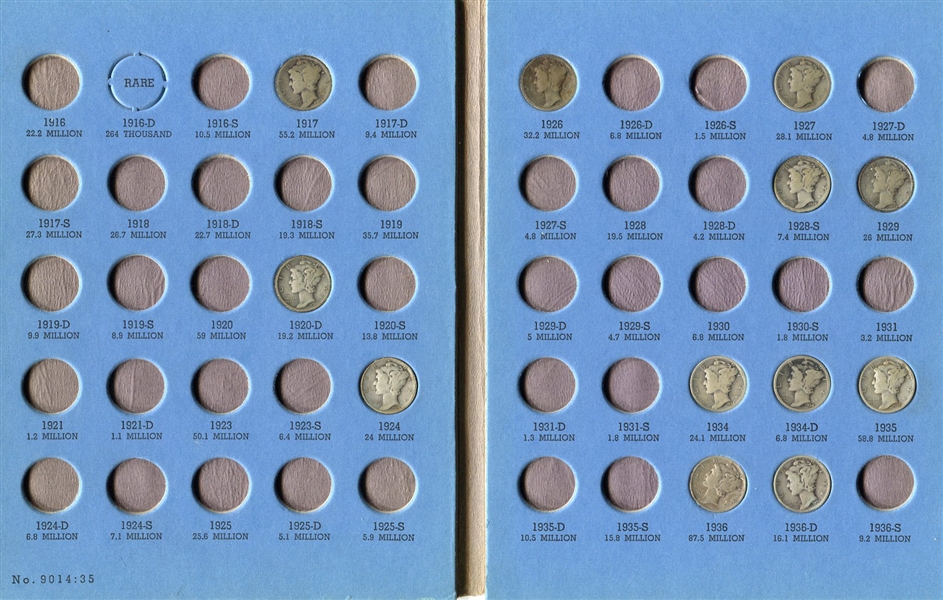 Whitman Coin Album 1916 to 1945 Mercury Dimes With 34 Coins
