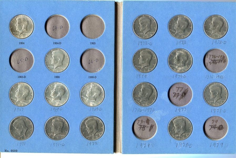 Kennedy Half Dollar Partial set in Whitman Album 1964-1984 22 Coins