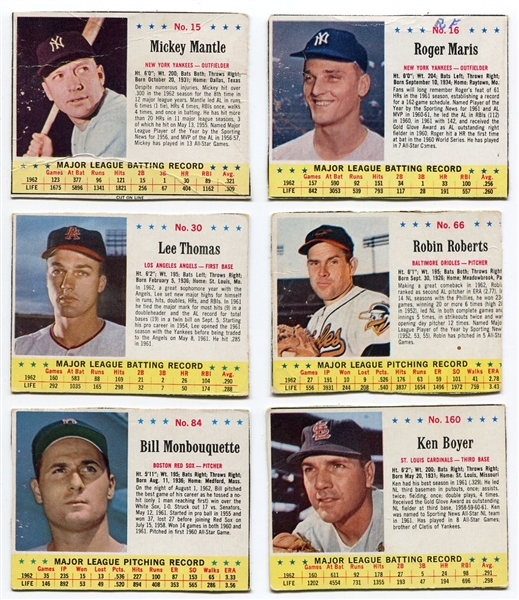 1963 Jell-O Lot of 6 Mantle, Maris, Thomas, Roberts, Monbouquette & Boyer