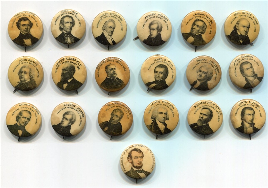 Circa 1900 American Pepsin Gum Presidents Pinbacks 17 Different Plus 2 Dupes