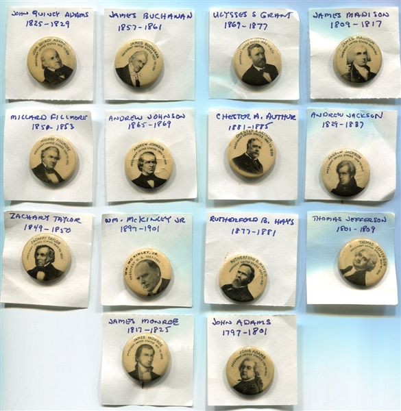 Circa 1901 Whitehead & Hoag Presidents Pinback Collection of 14 Different