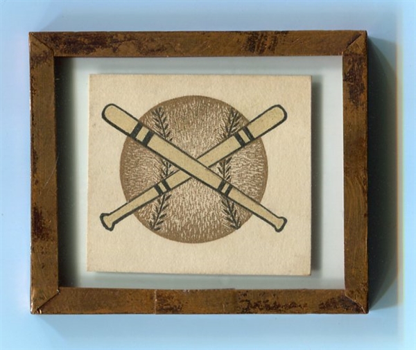 19th Century? Small Lithograph Baseball and Bats in Glass & Copper Frame