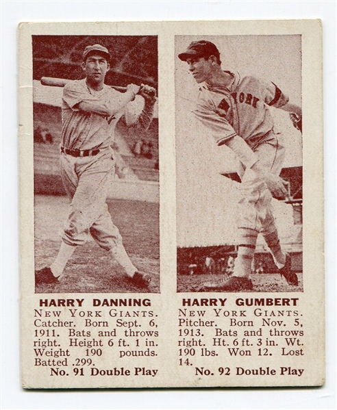 R330 1941 Double Play #91/92 Danning & Gumbert New York Giants 