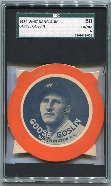 1930 Fleer Whiz Bang Gum Goose Goslin SGC 80 The Only One Graded!