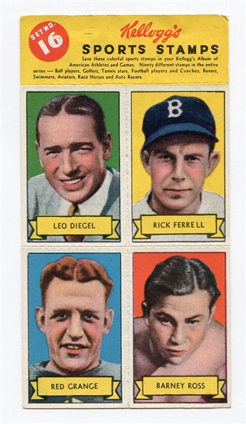 F273-27 1937 Kelloggs Pep Sports Stamp Complete Panel of 4 w/Grange and Ferrell