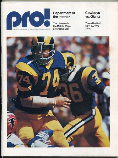 Nov 30 1975 PRO NFL Magazine Dallas Cowboys vs. New York Giants Program