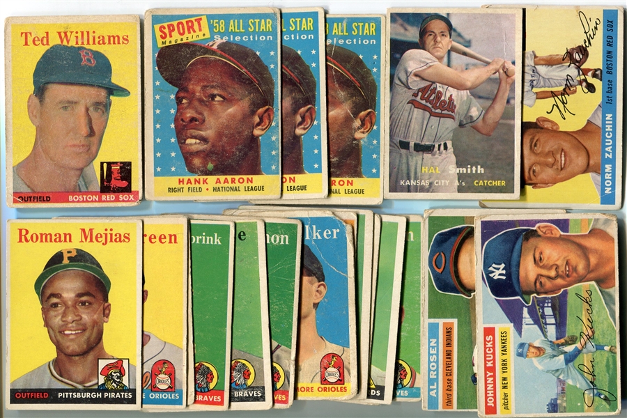 1955-58 Topps Lot of 23 Cards w/Williams and Aaron