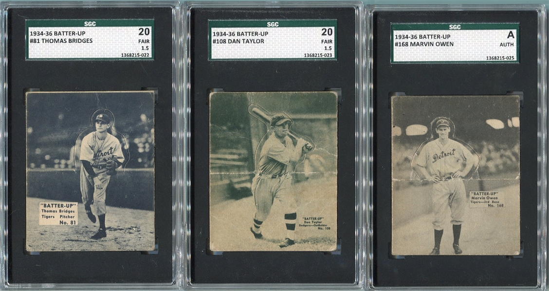 R318 1934-36 Batter-Up Lot of 3 High Numbers SGC Graded