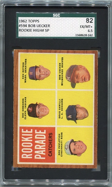 1962 Topps Baseball #594 Bob Uecker RC Short Print SGC 82