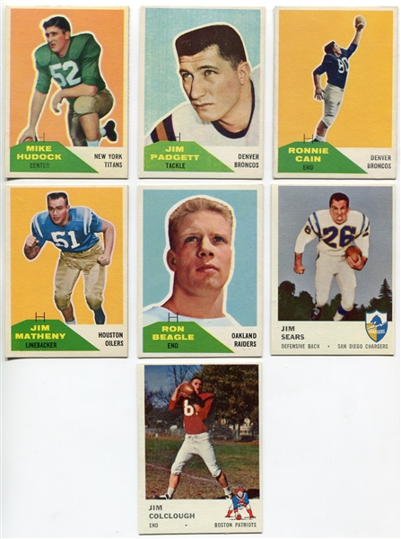 1960 & 1961 Fleer Football Lot of 7 Nrmt/Mt Cards w/1961 Wrapper