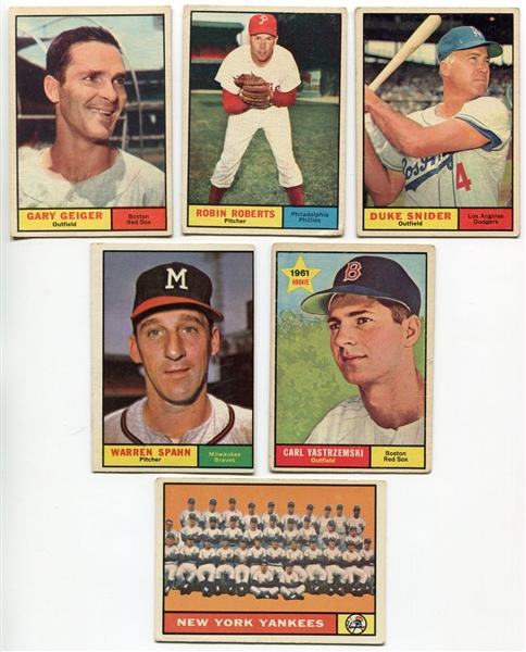 1961 Topps Baseball Lot of 6 Different w/HOFers