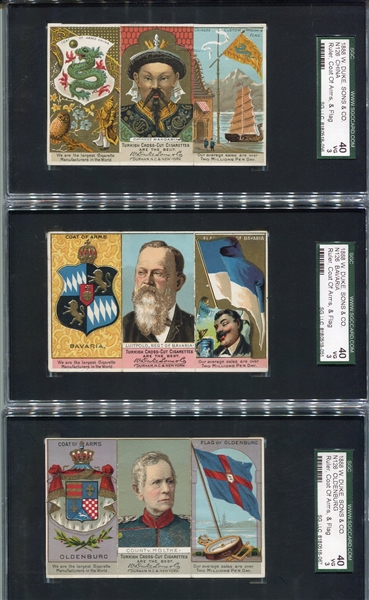 N126 Duke Rulers, Flags, Arms of All Nations Lot of 4 Different Triple Folders SGC Graded