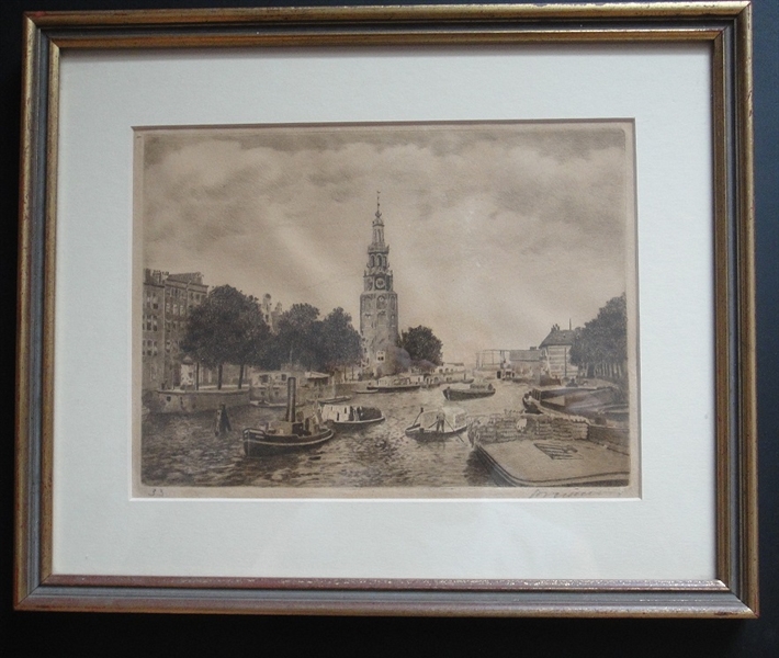 1800s Riverboats and Clock Numbered and Signed Print