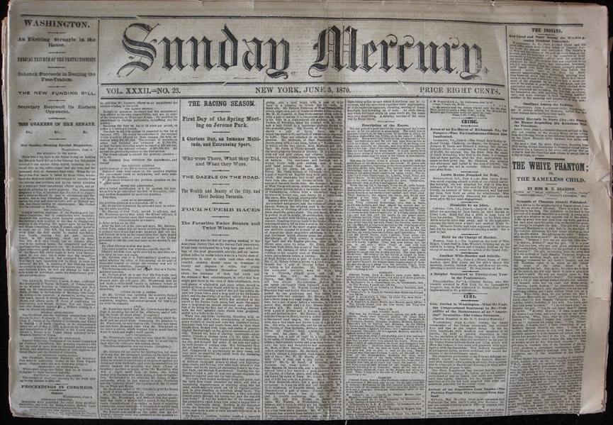 Four 1870 New York Sunday Mercury Newspapers with Baseball Content