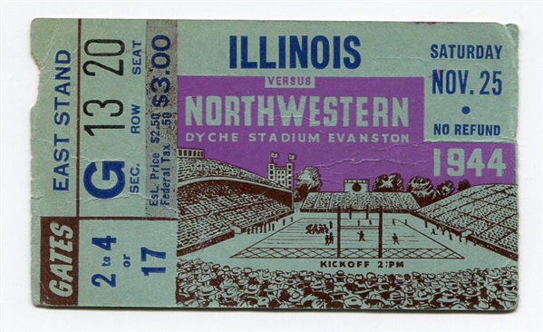 1944 Illinois vs. Northwestern College Football Ticket Stub