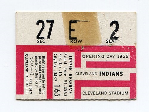 1956 Cleveland Indians Opening Day Ticket Stub