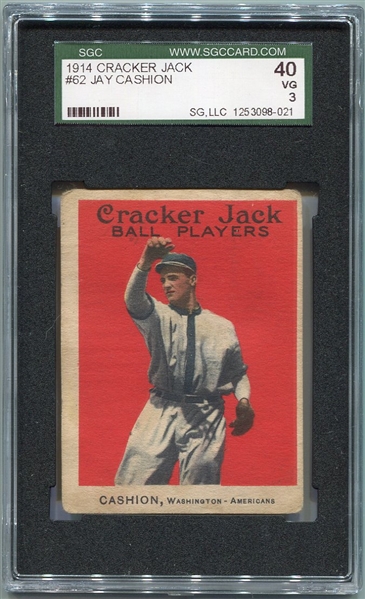 E145-1 1914 Cracker Jack #62 Jay Cashion SGC 40