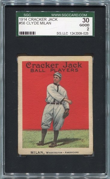 E145-1 1914 Cracker Jack #56 Clyde Milan SGC 30