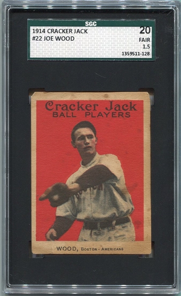 E145-1 1914 Cracker Jack #22 Joe Wood SGC 20