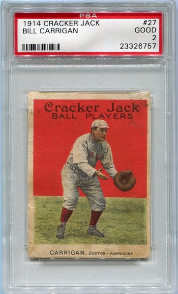 E145-1 1914 Cracker Jack #27 Bill Carrigan PSA 2