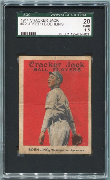 E145-1 1914 Cracker Jack #72 Joseph Boehling SGC 20
