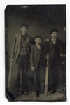 Circa 1870s Tintype of Three Young Men with 2 Very Large Bats