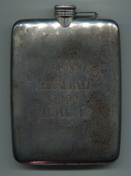 1922 Chicago vs. New York Baseball Commemorative Sterling Silverplated Flask