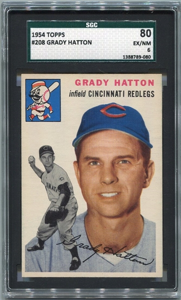 1954 Topps #208 Grady Hatton SGC 80